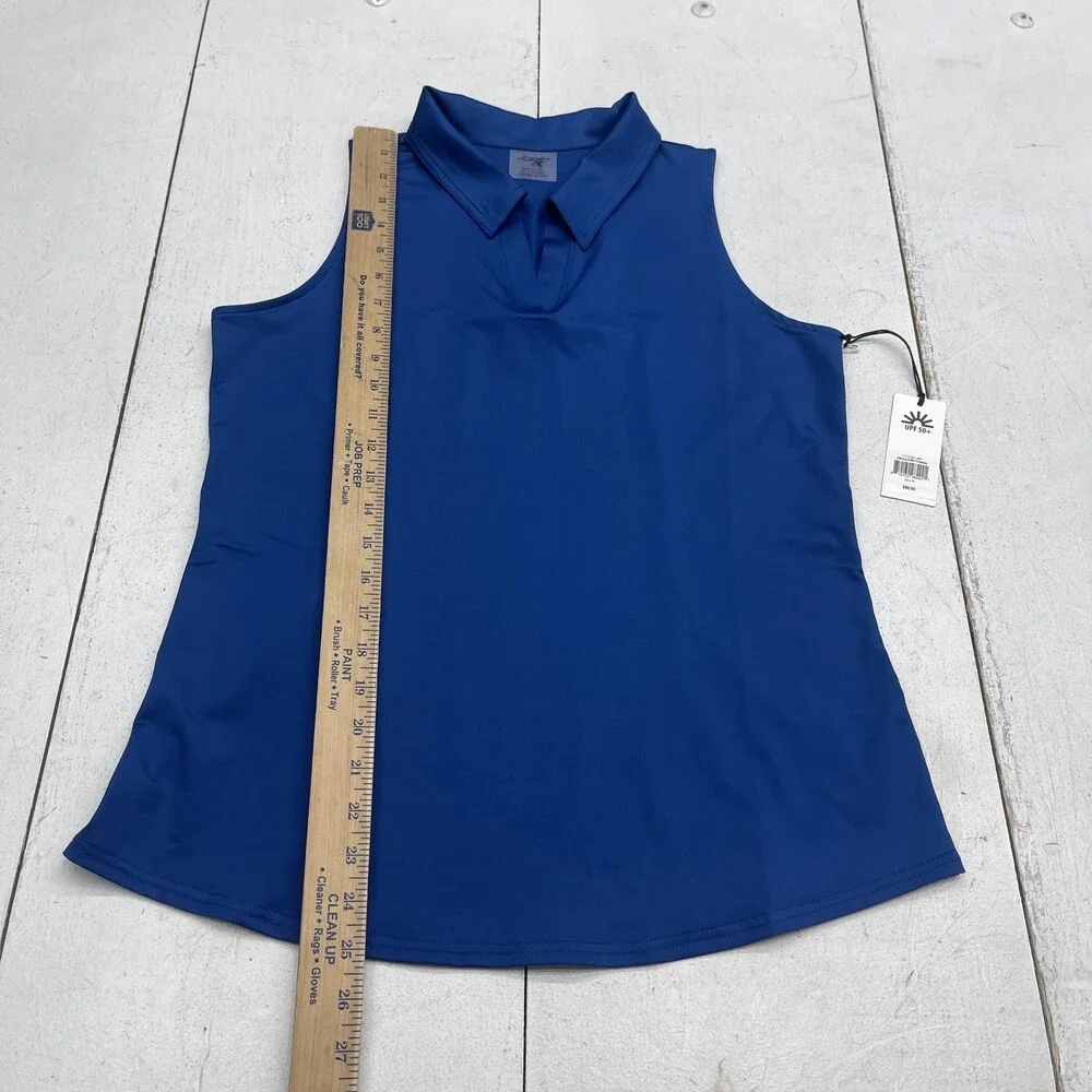 Jofit Polo Shirt Womens Medium Blue Sleeveless Johnny Collar UPF 50+ Golf Top - Picture 6 of 8